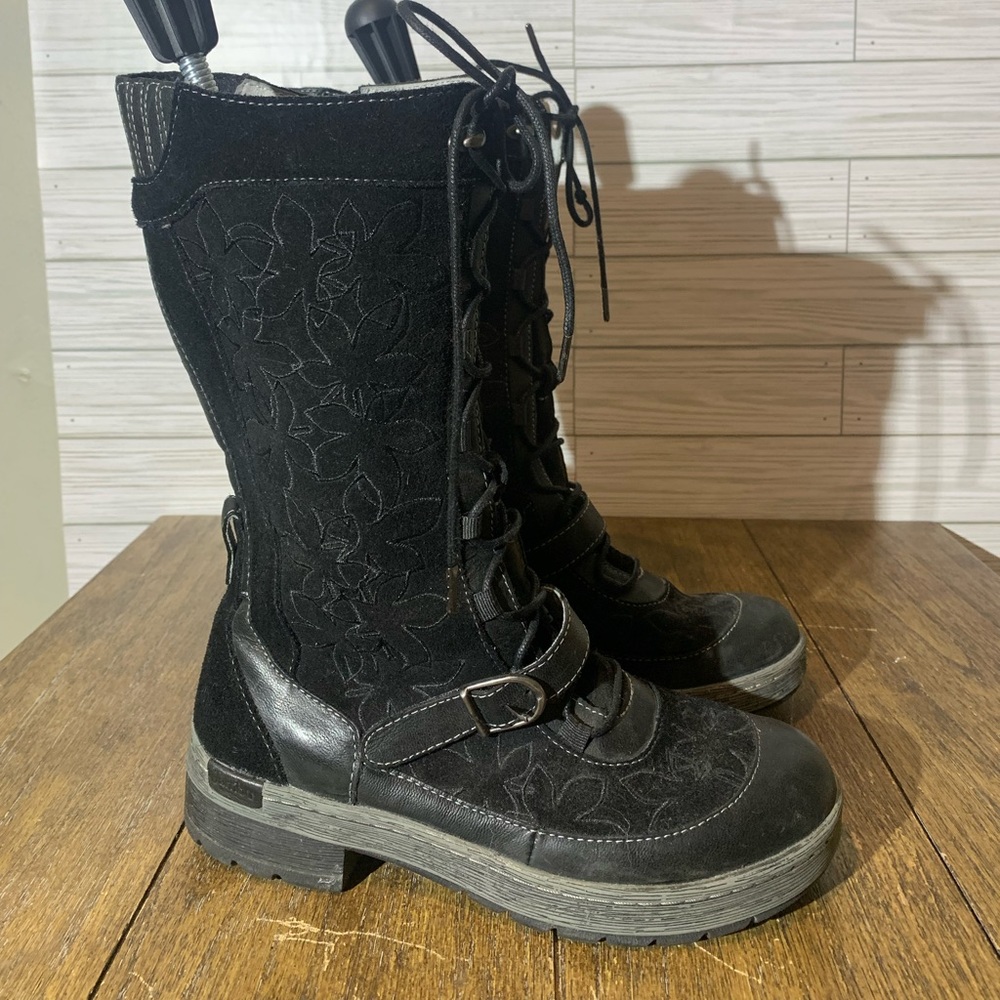 JAMBU black leather hawthorn tall embroidered boots womens 7M